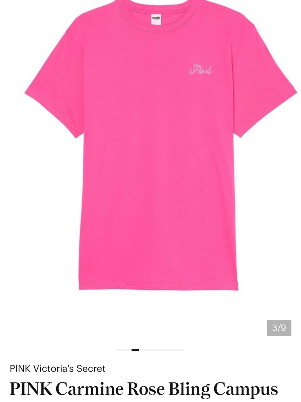 VS PINK CARMINE ROSE BLING & CAMPUS TEE MEDIUM TEE